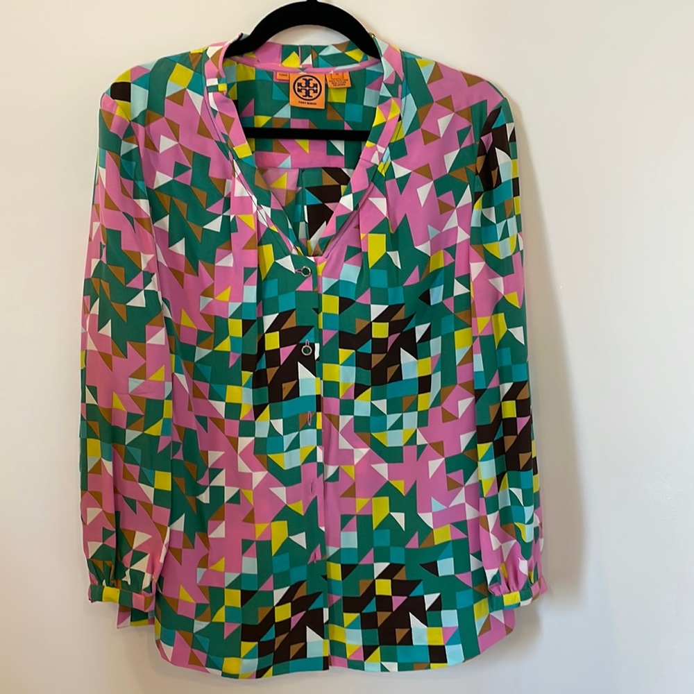 Tory Burch Geometric Silk Blouse